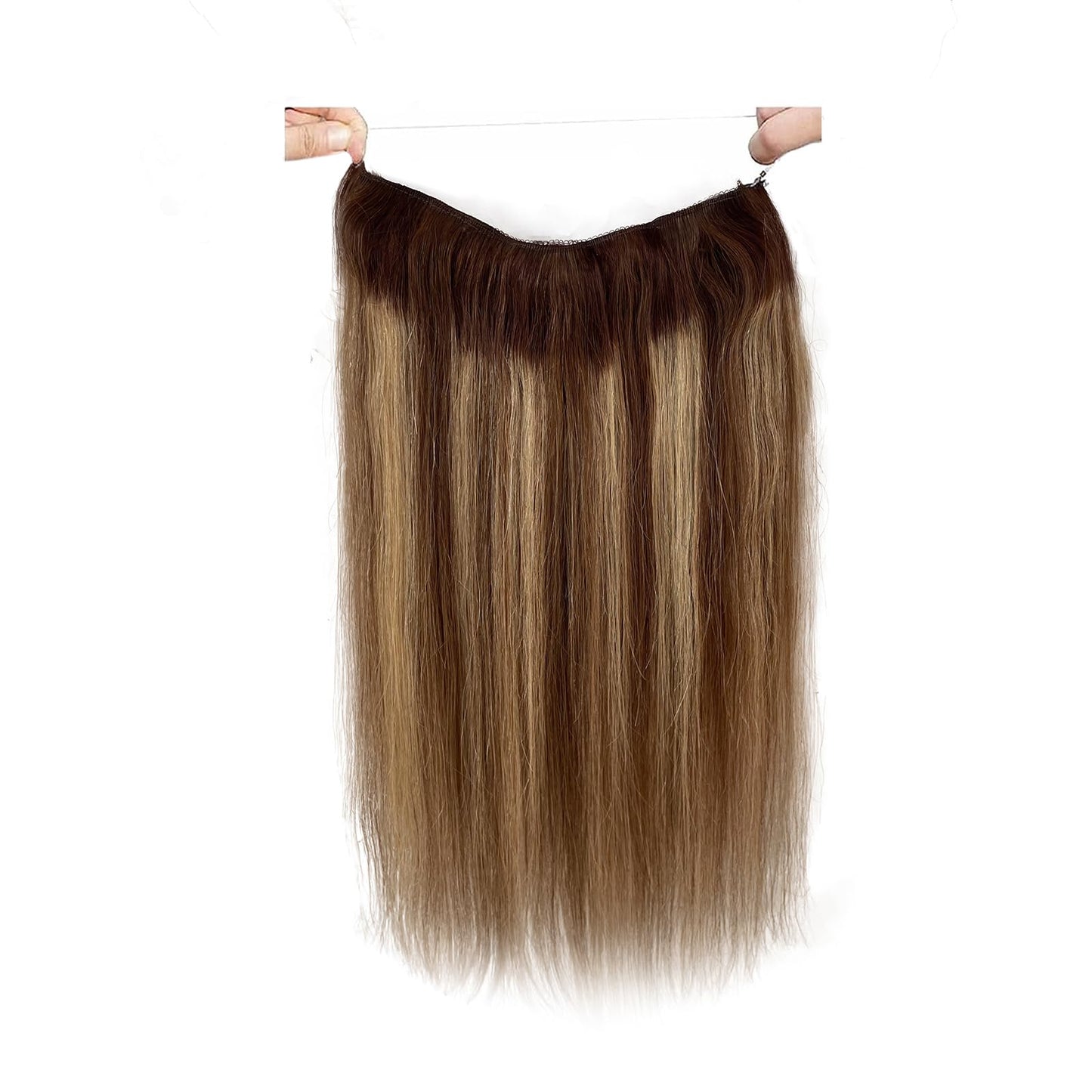 Human Hair Halos Extensions Blonde Highlighted 20 Inch 100g Halos Hair Extensions Real Human Hair Brown with Blonde Balayage Filp in Remy Hair Extensions
