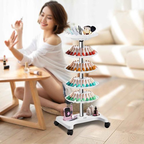 Auto Care Nail Polish Organizer,Removable Universal Wheeled Disc Fluted Nail Polish Holder，Large-capacity Six-layer Nail Polish Storage Rack for Nail Salons.