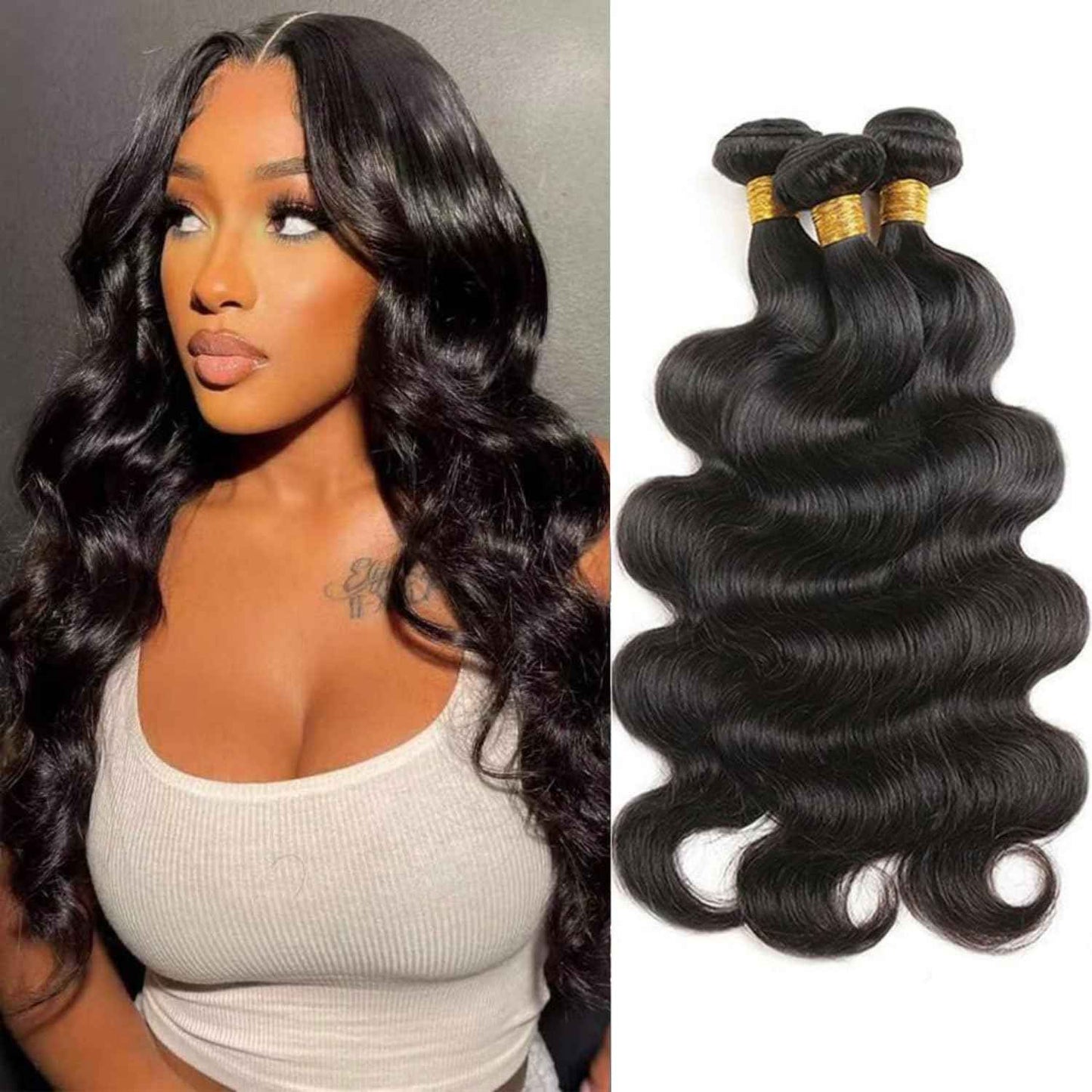 12A Human Hair Bundles 14 16 18 Inch Body Wave Bundles Human Hair Unprocessed Brazilian Virgin Hair 3 Bundles Weave Extensions Real Human Hair Natural Black Color Bundle