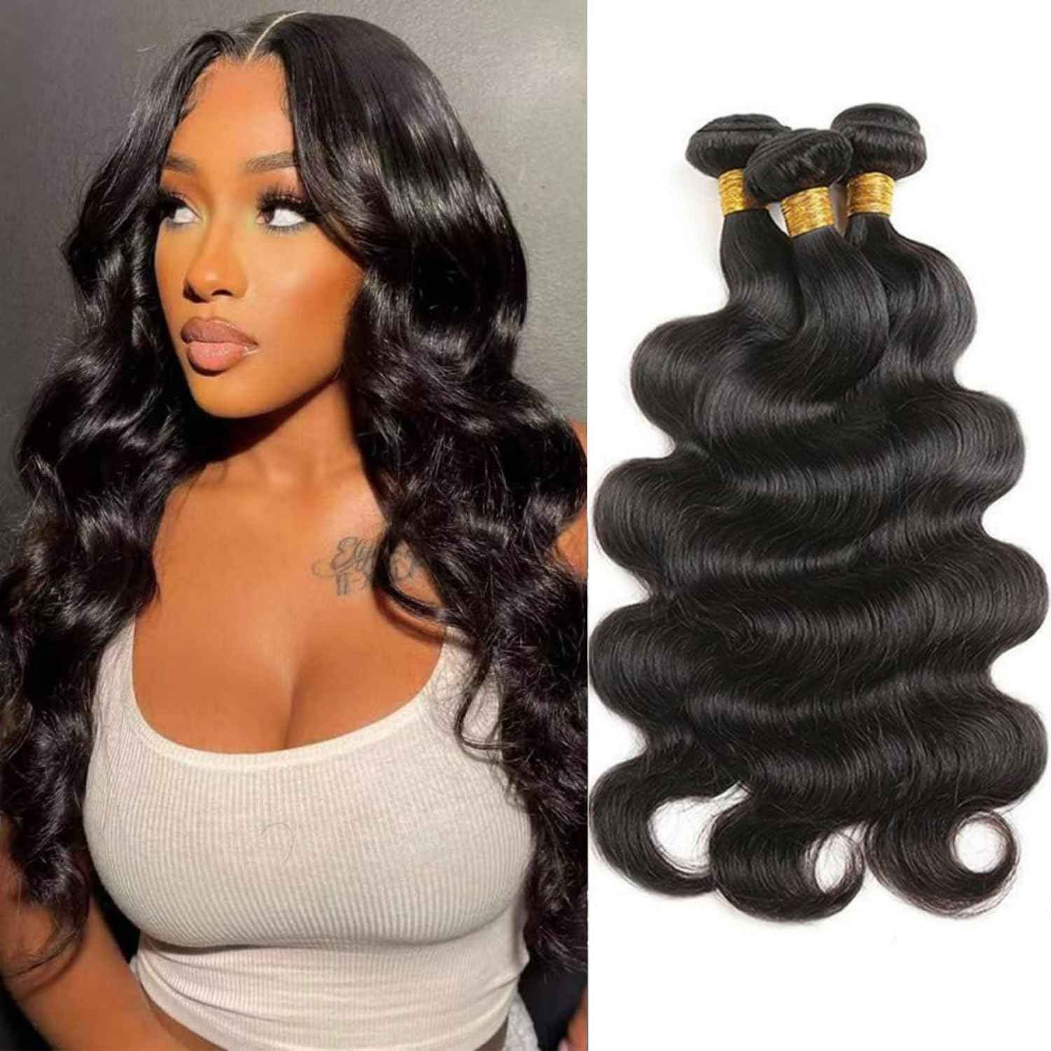 12A Human Hair Bundles 14 16 18 Inch Body Wave Bundles Human Hair Unprocessed Brazilian Virgin Hair 3 Bundles Weave Extensions Real Human Hair Natural Black Color Bundle