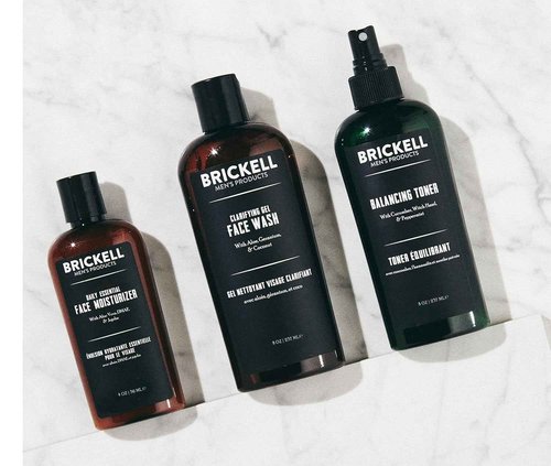 Brickell Men's Daily Face Cleanse Routine for Oily Skin, Alcohol Free Toner, Gel Facial Wash and Moisturizer, Natural and Organic, Scented
