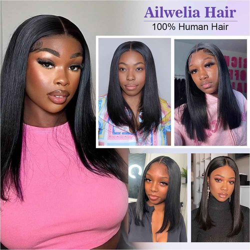 Ailwelia Wear and Go Glueless Bob Wig Human Hair 200% Density 5x5 HD Lace Closure Wigs For Black Women Glueless 5x5 Closure Wigs Human Hair Pre Plucked Bob Black Color 18 Inch