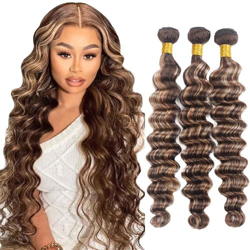 Highlight Bundles P4613 Loose Deep Wave Human Hair Bundle Ombre Brown 3 Bundles 28 28 28 Inch Two Tone Chocolate Brown Mixed With 613 Blonde Bundle 300G