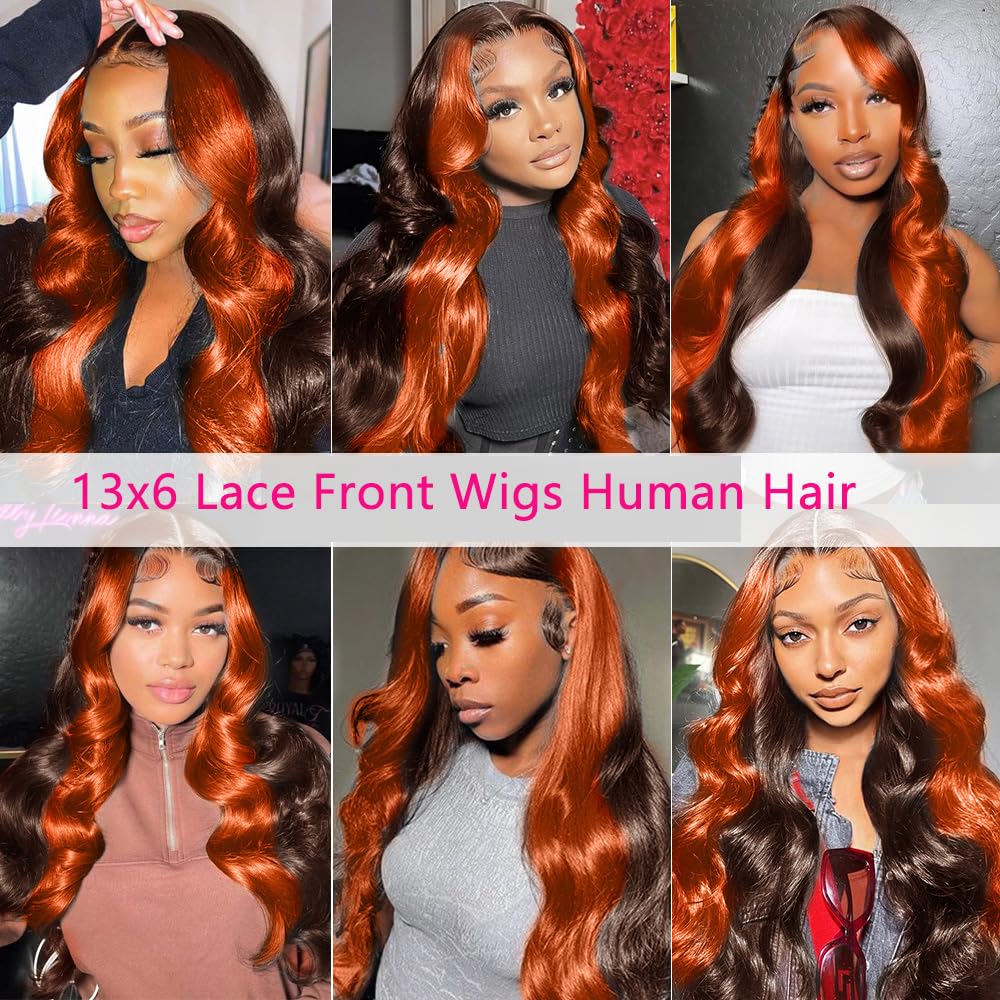 13x6 Lace Front Wigs Human Hair Pre Plucked Highlight 13x6 HD Lace Front Wigs Ginger Orange Human Hair Wigs for Women 13x6 Body Wave Ombre Wig Brazilian Hair22inch