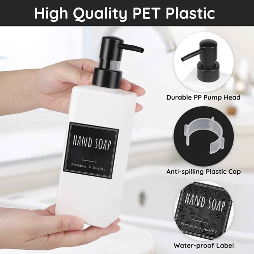 Segbeauty Hand Dish Soap Dispenser Set, Pack of 8 Modern Soap Dispenser Bathroom, 500ml 16.9oz Refillable Shampoo and Conditioner Bottles with Waterproof Labels, Shampoo Containers for Shower Wash