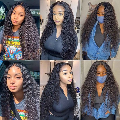 Deep Wave Bundles with Closure Human Hair (12 14 16+10 Closure) 4x4 Lace Closure with Baby Hair Natural Color 3 Bundles with Closure Free Part 100% Brazilian Virgin Remy Hair for Black Women