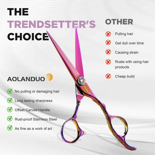 AOLANDUO Pink Professional Hair Scissors - VG10 Steel, Offset Handle, Case, Oil, Cloth - 1 Count, 6 in
