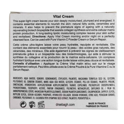 Dr Sebagh Vital Cream (1.7 fl oz) - Hydrating Moisturizer Face Cream - Revitalizing Facial Moisturizer for Normal/Dry Skin - Vitamin C Anti Aging - Deep Moisturizing & Lifting Formula