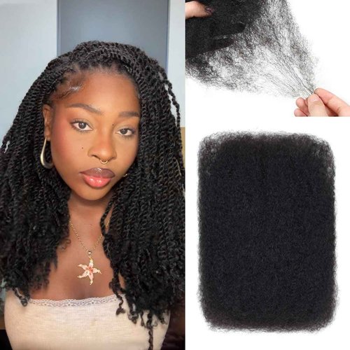 Sangtok Afro Kinky-Curly Human Hair Bulk for Twists, 18 Inch 50g Bulk Hair for Dreadlock Extensions Repair Locs Braiding, 100% 4C Human Bundles Hair(Black)