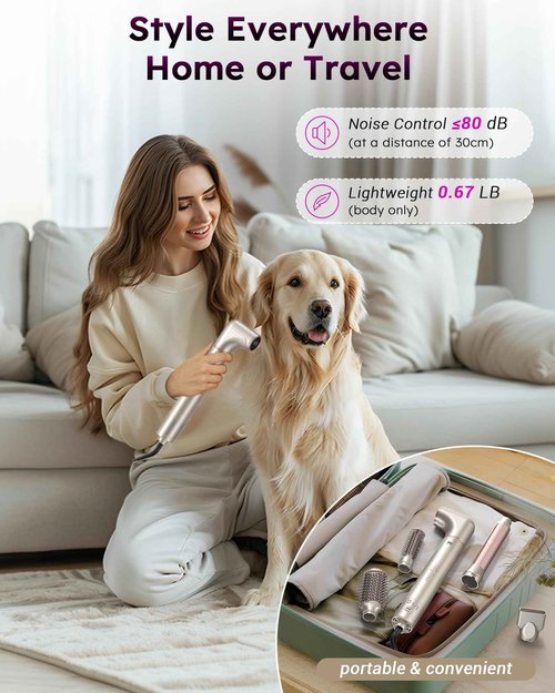 Deluxe 8-in-1 Air Styler Pro 2025 by Rylena, Hair Dryer Brush for Fast Drying, Auto Curling, Smoothing&Volumizing, 8 Attachable Heads, 110,000 RPM High-Speed Multi Styler, 600M Ionic Care, Stone