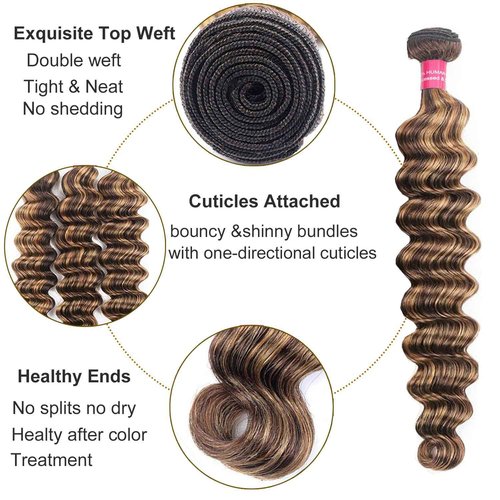 Loose Deep Wave Bundles With Closure Human Hair 16 18 20+16inch Ombré Highlight Loose Deep Wave Bundles Human Hair with 4x4 Lace Closure Brown Highlight Colored
