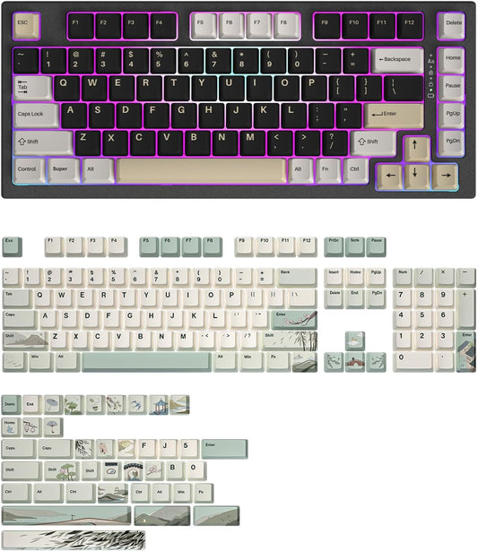 YUNZII YZ75 75% Hot Swappable Wireless Gaming Mechanical Keyboard(Gateron G Pro Black, Black), Spring Tea Dye Sub PBT Keycaps