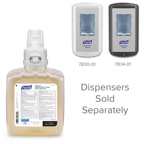 PURELL Foam Handwash 2% CHG Antimicrobial Foam, Fragrance Free, 1200 mL Foam Hand Soap Refill for PURELL CS8 Automatic Soap Dispenser (Pack of 2) – 7881-02 - Manufactured by GOJO, Inc.