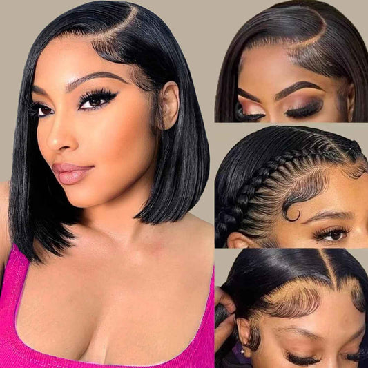 250% Density Bob Wig Human Hair 13x4 HD Lace Front Wigs Human Hair Pre Plucked with Baby Hair Wear and Go Glueless Short Bob Wigs for Black Women Straight Bob Frontal Wigs Human Hair 12 Inch
