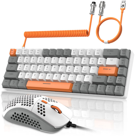 ZIYOU LANG RK-T8PR0 Wired 65% Mechanical Gaming Keyboard and Mouse Combo with RGB LED Backlit Anti-ghosting TKL Mini 68 Key Coiled C to A Cable Linear Red Switch for PS4 PS5 Xbox PC Mac Gamer(Gray)