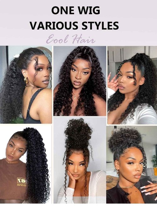 eool Hidden Strap 360 Drawstring Full Lace Front Wigs Human Hair Pre Plucked 200 Density Deep Wave 360 Invisible Drawstring Glueless Wet And Wavy HD Lace Front Wig Human Hair For Black Women 16 Inch