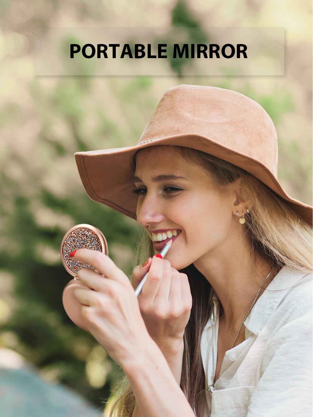 Getinbulk Compact Mirror for Purse, Pack of 24 Double-Sided 1X/2X Magnifying Round Metal Pocket Makeup Mirrors(Rose Gold, Mix Diamond)