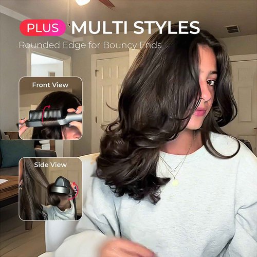 TYMO Ring Plus Ionic Hair Straightener Brush - Straightening Comb with Negative Ions for Women, Titanium Coating, 9 Temp Settings & LED Display, Dual Voltage, Professional Styling Tools