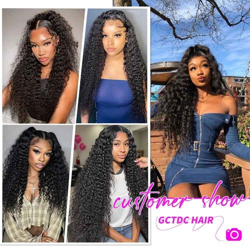 GCTDC 22 Inch Deep Wave Lace Front Wigs Human Hair Curly Wig Human Hair Pre Plucked 13x6 HD Real Human Hair Wig Natural Black for Women Invisilbe Hairline Tiny Knots 200 Density Longer Life