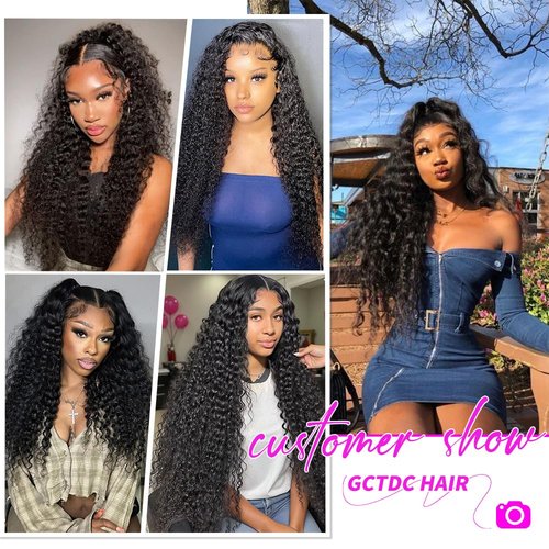 GCTDC Deep Wave Lace Front Wigs Human Hair 20 Inch Curly Human Hair Wig Pre Plucked 13x6 Lace Front Wigs Human Hair 200% Density Curly Wet and Wavy Human Hair Wig For Women Natural Color