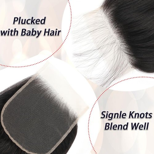 5x5 Lace Closure Human Hair 22 Inches Body Wave Human Hair Closure Can be Curly and Dyed 100% Human Hair Lace Closure With Baby Hair(22Inches Natural Black)