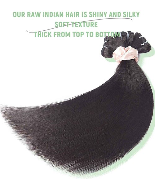 mlip Raw Bundles Human Hair Straight, No Tangle Shedding, Keep Texture Silky Soft After Multiple Washes, 15A Raw Indian Hair Bundles 20 Inches, Triple Lifespan 3X