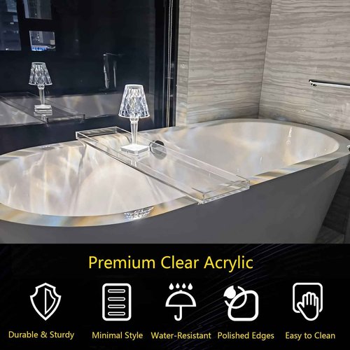 Acrylic Bathtub Tray Bath Caddy for Tub, Clear Bath Tray with Soap Box, 32.3 x 7.87 x 1.18 Inches