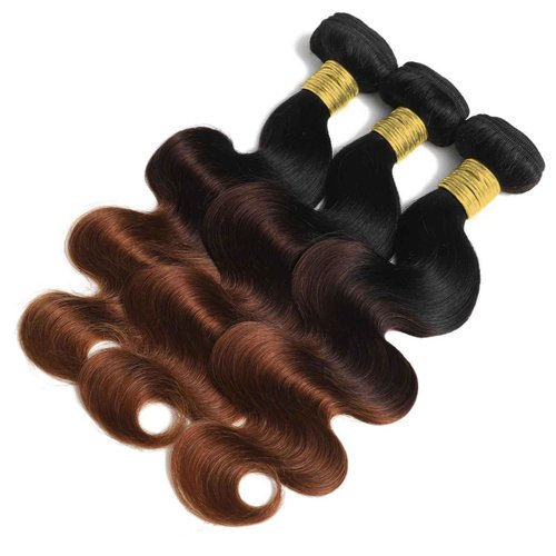 T1B/2/30 Chestnut Brown Ombre Human Hair Bundles Body Wave 100% Real Virgin Human Hair Bundles Dark Roots Bundle 3 Tone Ombre Medium Auburn Colored Sew in Quick Weaves 14 16 18 Inch