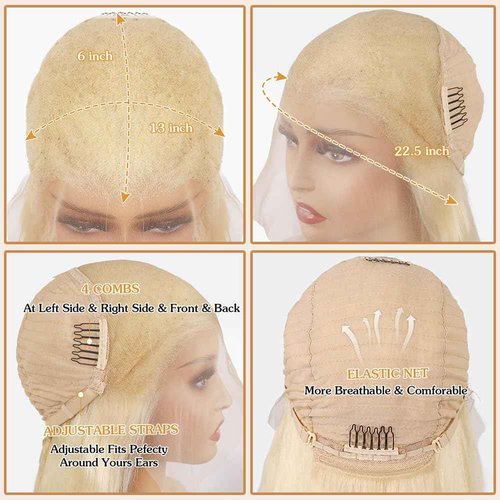 COUGARBEAUTY 613 13x6 Lace Front Wig Human Hair 26 Inch Blonde Wig Human Hair 180 Density Blonde Lace Front Wig Human Hair Pre Plucked Straight HD Lace Frontal Wigs for Women