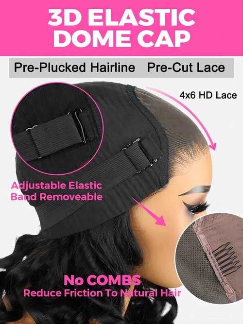 ISEE Wear and Go Glueless Wigs Human Hair Pre Plucked Pre Cut Short Bob Body Wave Lace Front Wigs Human Hair for Women Upgraded Glueless Bob Wig No Glue 6x4 HD Lace Closure Wigs (16 Inch)