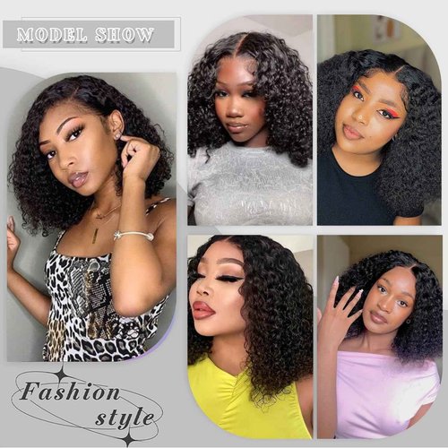 Short Bob Wigs Human Hair Deep Wave Bob Wig 200% Density 13x4 Deep Curly Virgin Remy Wigs Human Hair Pre Plucked Glueless HD Transparent Lace Frontal Natural Hairline Bob Wig for Women(12INCH)