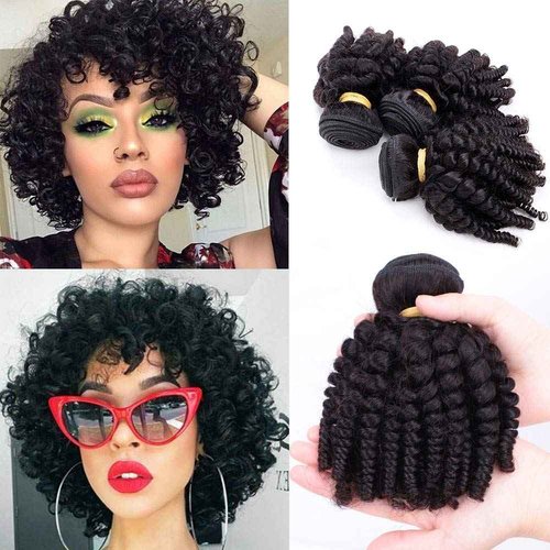 Brazilian Funmi Hair 3 Bundles Spiral Curl Human Hair Short Curly Weave 8A Unprocessed Brazilian FunmiExtensions Human Hair 100g/pc Full Head Natural Black Hair Bundles (10/12/14 Inch, Natural Black)