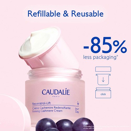 Caudalie Resveratrol-Lift Retinol Alternative Firming Cashmere Cream, Anti-Aging Moisturizer with Resveratrol, Hyaluronic Acid & Vegan Collagen, Refillable Jar - 50 mL