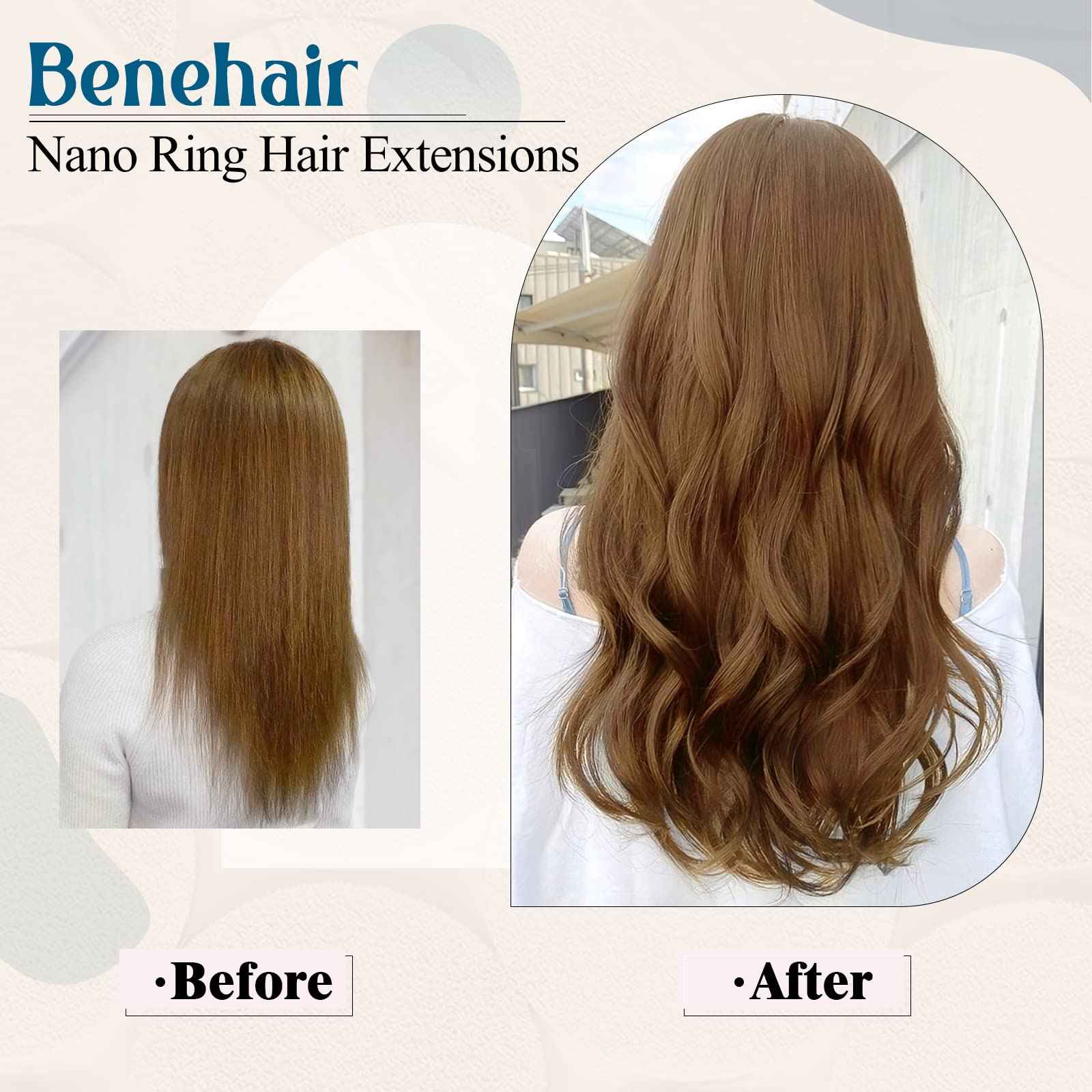 Nano Ring Human Hair Extensions Pre Bonded Keratin Fusion Stick Tip Iron Loop Link 50 strands 75g Straight Micro Bead Remy Hairpiece for Women Highlighted 20inch Light Auburn #30