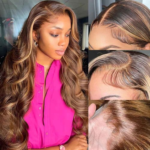 YUNXING Ombre Lace Front Wig Human Hair Highlight 13X4 Lace Front Wigs Human Hair Pre Plucked 200% Density Honey Blonde 4/27 Colored Wigs for Women 26 Inch