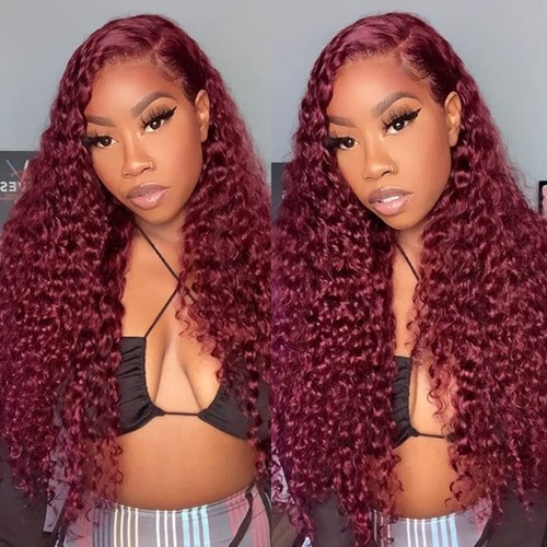Larhali 99J HD Lace Front Wigs Human Hair Pre Plucked 180% Density Burgundy 13x6 Deep Wave Frontal Wigs Natural Hairline Human Hair Wigs for Black Women(18 Inch)