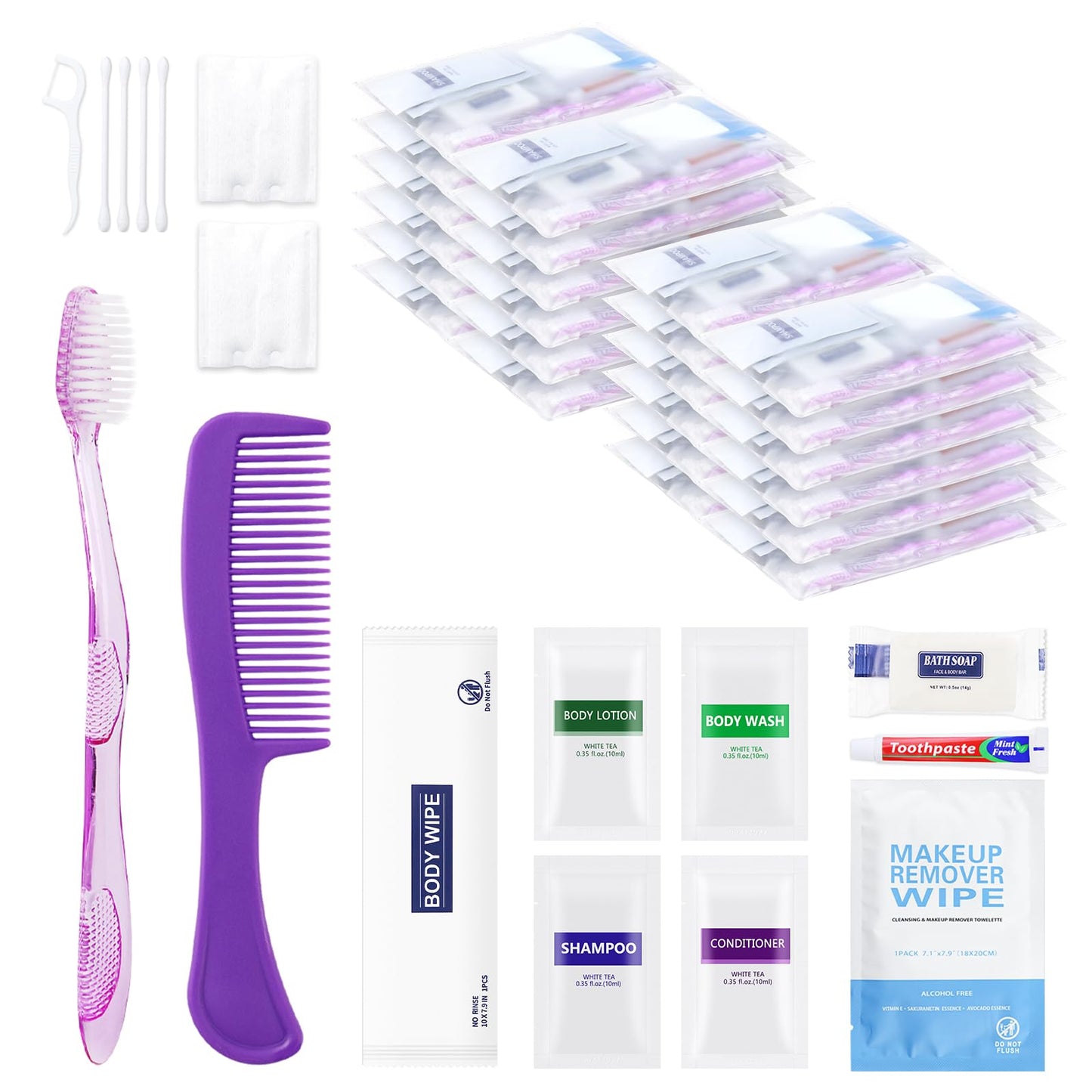 HQSLsund 50 Kits Travel Toiletry Kit Bulk, Personal Hygiene Kit, Disposable Hygiene Kit Homeless Care Supplies Charity Kit For Home, Hotel, Camping, Travel