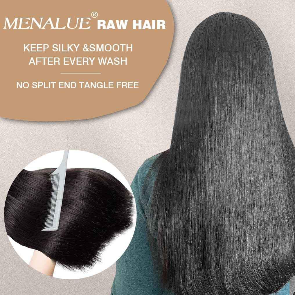 Menalue Human Hair Straight Bundles 14 16 18 Inch 16A Raw Vietnamese Virgin Human Hair Bundles Straight 3 Bundles Human Hair Full and Thick Natural Black Color Hair Extensions