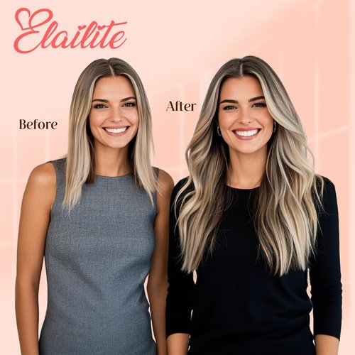 Elailite Tape in Hair Extensions Human Hair Thick Real Remy Hairpieces Ash Blonde & Bleach Blonde 22 Inch 50g 20pcs Straight Invisible Seamless Skin Weft Best Tape for Women