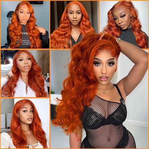 VKVL 26 Inch Ginger Lace Front Wigs Human Hair Pre Plucked 200% Density Hd Lace Front Wig 13x4 Ginger Orange Body Wave Lace Frontal Wigs Human Hair