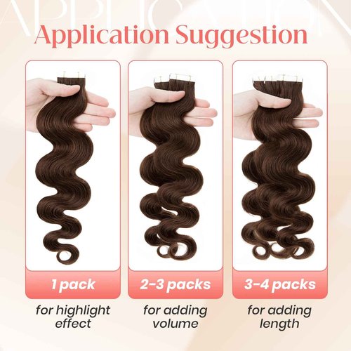 Elailite Wavy Tape in Hair Extensions Human Hair Body Wave Real Remy Hairpieces Medium Brown 18 Inch 50g 20pcs Invisible Seamless Skin Weft Best Tape for Women