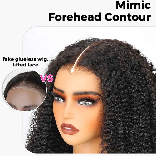 ISEE M-Cap Kinky Curly Wear Go Glueless Wigs Human Hair Pre Plucked Pre Cut Bleached Knots 9x6 HD Lace Glueless Human Hair Wigs For Women (Highlight Ombre, 12 Inch)