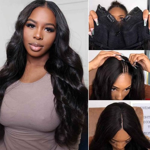 Atikual Body Wave V Part Wig Short Brazilian Virgin Human Hair Wigs For Black Women Thin Part Wig Glueless Clip In Half Wigs Upgrade U Part Wig Beginner Friendly No Sew In No Glue 24inch