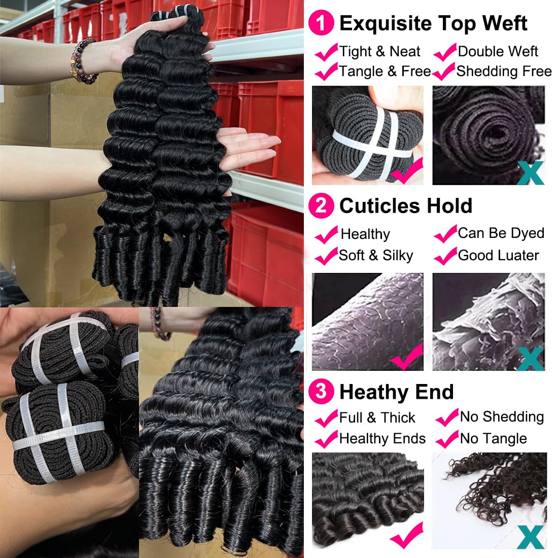 15A Burmese Deep Wave Bundles Human Hair 26 Inch 1 Bundle Tangle Free Unprocessed Brazilian Virgin Hair Weft with Spiral Curly End for Women Deep Wave Human Hair Weft Extensions