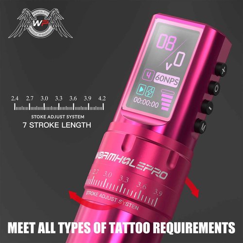 WORMHOLE PRO 7 Adjustable Strokes Wireless Tattoo Gun Wireless Tattoo Machine with 1,800 mAh Capacity Wireless Power Supply, Coreless Motor, Digital LED Display Tattoo Pen VIRGO HKP15-A