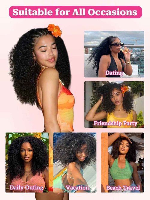 yosly Half Wig Human Hair 3 In 1 Kinky Curly Half Wig Glueless Wigs Human Hair Seamless Flip Over Invisible Hairline Wear Go Beginner Friendly Curly Half Wigs for Women 16 Inch