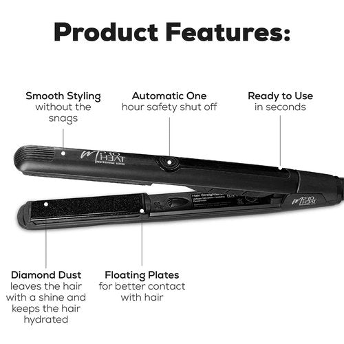 MproHeat Flat Iron Hair Straightener – 1-inch Professional Premium Ceramic Plates Infused with Diamond Dust for Hydrated, Sleek Hair, Black, 216 grams
