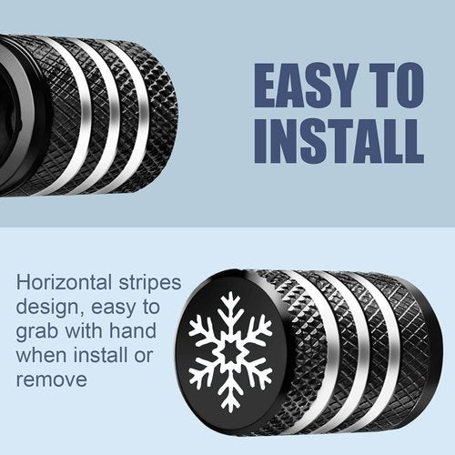 Tire Valve Stem Cap Cover - (5 Pack) Tire Air Caps Metal with Plastic Liner Corrosion Resistant Leak-Proof Snow Snowflake for Car Motorcycle Bike Black