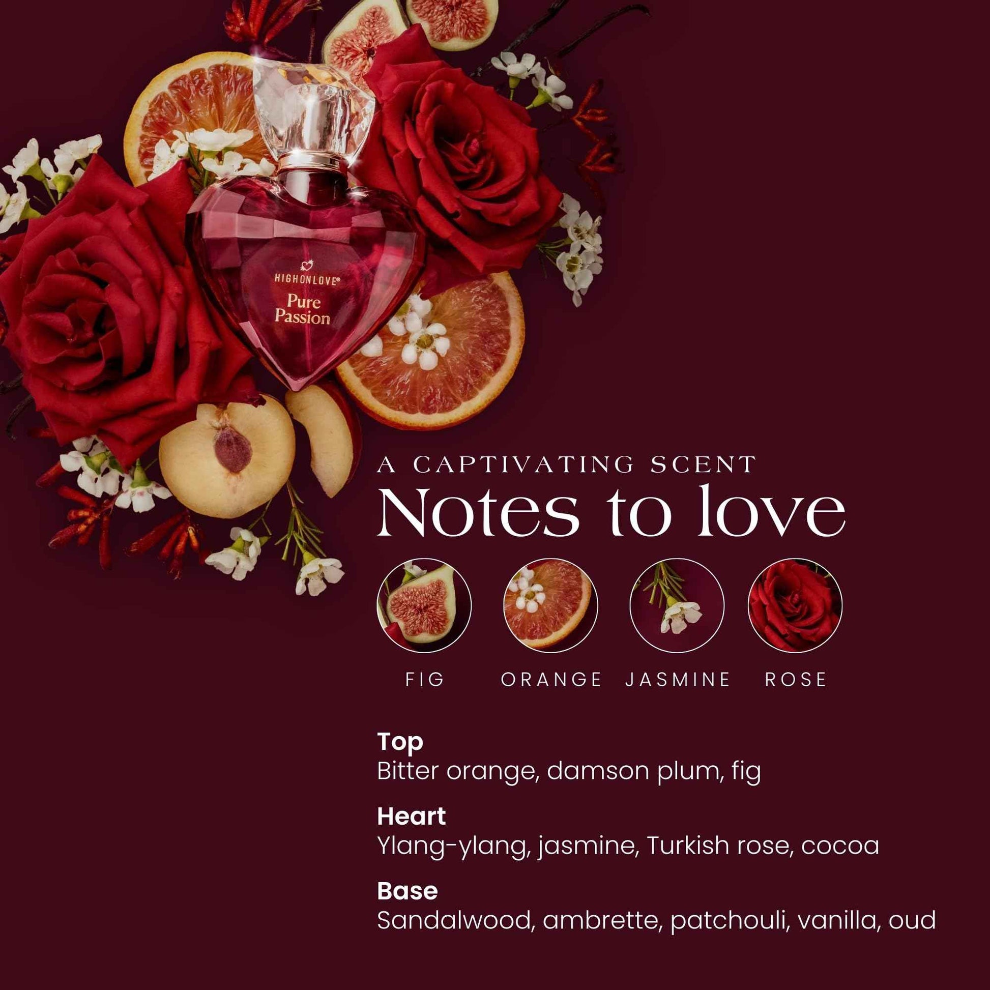 HIGHONLOVE Pure Passion Perfume - Floral, Fruity Fragrance for Women with Notes of Bitter Orange, Damson Plum, Jasmine, Rose & Vanilla - Crafted with Clean Ingredients by High On Love (80 ml)