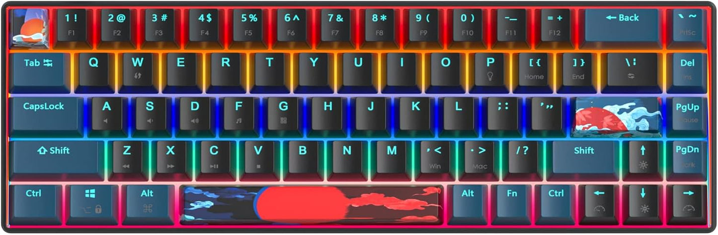 60 Percent Gaming Keyboard Mechanical with Linear Red Switch, 65% Wired Ultra-Compact Mini Keyboard Rainbow with PBT Keycaps for Ps4/Ps5/Xbox(68 Green)